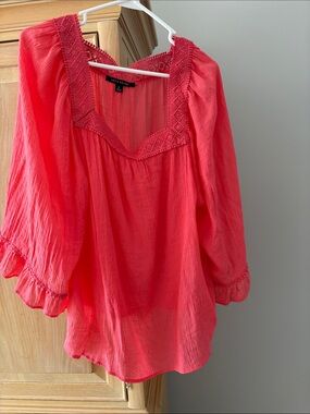 Zac & Rachel Coral Lace-Trim Peasant Blouse
